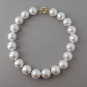Big 22mm White Sea Shell Pearl Collar Necklace Big Statement Jewelry - Picture 1 of 5