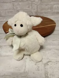Bearington Baby Collection Lambykin Lamb white plush round cream satin bow - Picture 1 of 6