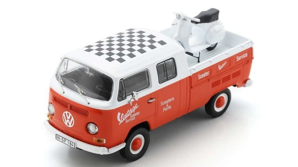 VOLKSWAGEN T2 DOKA VINTAGE SCOOTER PARTS WITH VESPA GS DIE CAST 1:43 - Immagine 1 di 1