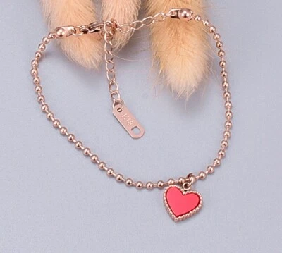 Pulsera de cadena de cuentas de amor corazón rojo acero inoxidable titanio para mujer 6-7,7" Foto 1 de 4