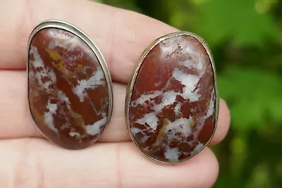 Vintage 1940's Sterling Silver & Jasper Cuff Links - 17.4 Grams  - Image 1 of 4
