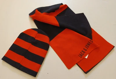 JACK & JONES Conjunto Gorro & Bufanda Aproximadamente 180x20cm NUEVO Rayado - Imagen 1 de 4