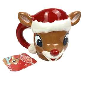 NUEVO CON ETIQUETAS Rudolph el reno nariz roja café novedad taza taza de té cara 3D Navidad - Imagen 1 de 10