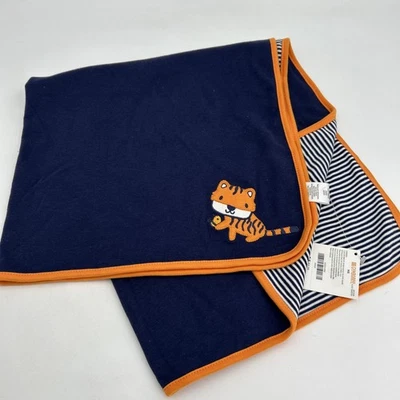 Gymboree Tiger Little Roar Baby Blanket Navy Blue Orange Stripes 2016 NWT NEW - Image 1 of 4