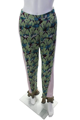 Vivienne Hu Womens Floral Velvet Trim Straight Leg Pants Green Size 2 - Image 1 of 4