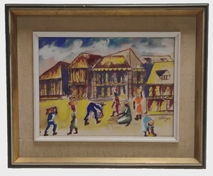 Emmanuel Jolicoeur Öl auf Leinwand Haitianische Dorfszene Landschaft Gemälde 14X17 - Bild 1 von 7