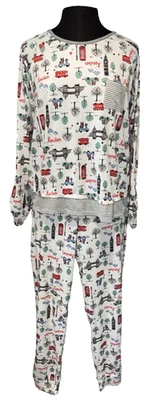 Cuddl Duds London Pajama Set Women's Size M Red Blue Pockets Comfort Stretch - Image 1 of 4
