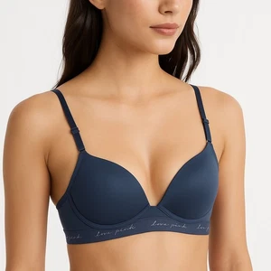 Reggiseno Love Pink Victoria's Secret blu ferretto cinghie regolabili accento rosa 32A - Foto 1 di 7