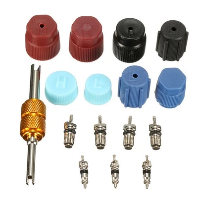 16PACK A/C Valve Core Kit AC System Cap & Valve Stem Cores Seal Remover Tool - Image 1 of 4