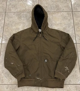 VTG Mens M Carhartt Yukon Extreme J133 BRK HOODED Work Canvas Jacket Green Brown - Picture 1 of 11