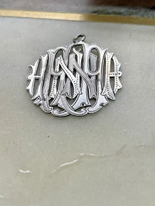 ANTIQUE VICTORIAN SILVER PENDANT 4 CM LONG "HANNAH" MONOGRAM - Picture 1 of 13