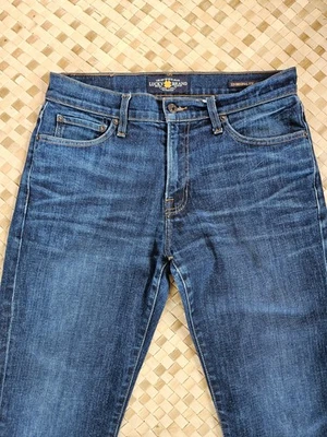 Lucky Brand Mens 33x32 221 Original Straight Dark Wash Distressed Whiskered - Image 1 of 4