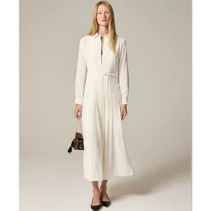 J.Crew Drapey Pleated Shirt Dress WMNS 8 Cream Slip Lining Button Up Long Sleeve - Picture 1 of 8