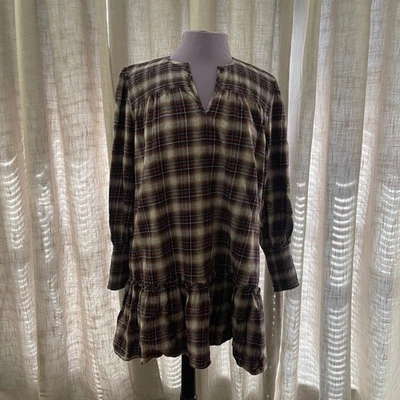 Chelsea & Violet XL Plaid Tunic Dress Long Sleeve Smocked Ruffle Fleece - Image 1 of 4