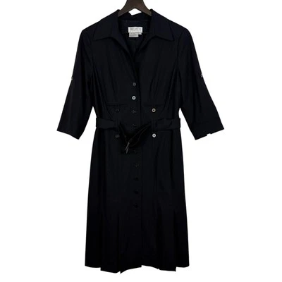 WORTH Luxury Black Wool Blend Belted Midi Dress - Size 10P Petite - Image 1 of 4