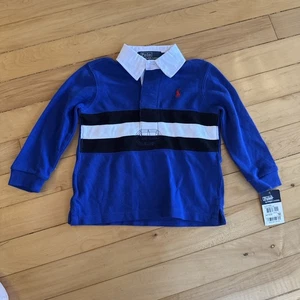 Vintage New w Tags! Polo Ralph Lauren 12M Rugby Long Sleeve Shirt Blue white - Picture 1 of 5
