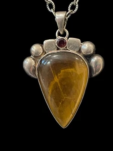 Kunsthandwerk Sterling Silber Tigerauge Quarz und Amethyst Halskette / 925 Kette - Bild 1 von 3