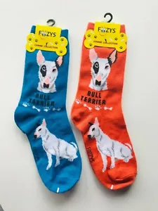 New 2 Pairs Bull Terrier Dog Crew Socks Women's Size 9-11 Foozys - Picture 1 of 1