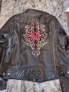 Chaqueta de cuero negra grande Harley Davidson Tribal Barchetta para mujer RARA - Imagen 1 de 24
