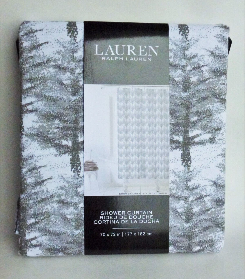 CORTINA DE DUCHA RALPH LAUREN Tela Árboles Perennes Gris Pino 100% Algodón Foto 1 de 3