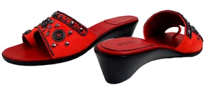VANELI Women's Mules Open Toe Sandals Red Nubuck Leather Studs & Beads Size 11 - Picture 1 of 9