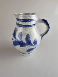 Stoneware Crock Pottery Creamer pitcher Salt Glazed German Cobalt Blue & Gray - Picture 1 of 6