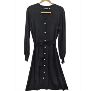 Nina Lenard Midi-Pulloverkleid Ballonärmel Knopfleiste schwarz Damen Größe Lg - Bild 1 von 4