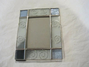 Blau Buntglas Silber Wirbel Rahmen 3 1/2 x 5 ~ freistehend ~ LBDK4 - Bild 1 von 3
