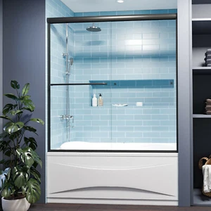 SUNNY SHOWER Double Sliding Shower Tub Doors 58.5-60 W x 62 H in. Matte Black - Picture 1 of 10