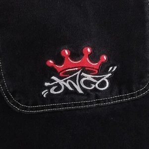 JNCO Jeans 36 Black Denim Red Crown 85 Baggy Wide Leg 90s Y2K Skater Tribal - Picture 1 of 19