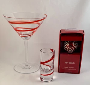 Pier 1 Red Swirline MARTINI Glass CORDIAL NEW Bottle Stopper - Picture 1 of 2