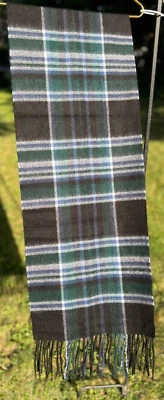 NWT Club Room Cashmere Knit Scarf Black Green White Blue Gray Plaid Fringe 69x12 Foto 1 de 4