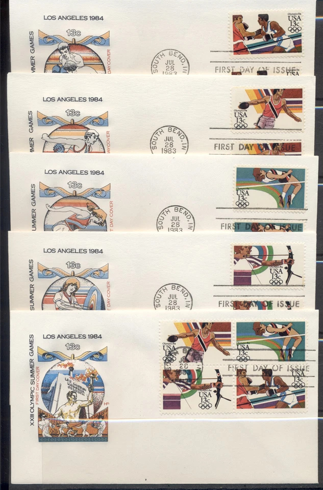1983 FDC Set of 5 - Scott# 2048-51 - Summer Olympics - Farnam Cachet - Image 1 of 1