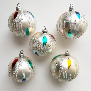 5 VTG Christmas Blown Glass Ornaments Hand Painted MCM W. Germany Mod Small 2” - Picture 1 of 6