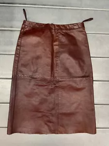 Vintage 90's Gap Brown Leather Midi A Line Skirt Womens 8 Lined - Picture 1 of 7