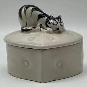 Vintage Japan Takahashi Black Striped Tom Cat Trinket Jar Anthropomorphic - Picture 1 of 10