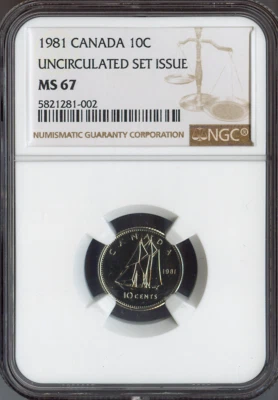 1981 Canada 10 Cents 10C NGC MS67 - Quality - Image 1 of 2