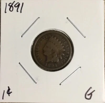 US 1891 Indian Head Cent Penny 1c Coin Fine - Image 1 of 4