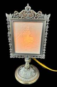 Vtg Lithophane Lamp with Porcelain Plate Of Baseball Boy. Tabletop Nightlight - Picture 1 of 6