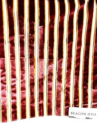 Beacon Hill Vintage Striped Velvet Designer Fabric Sample Maroon Red Gold 16" SQ - Image 1 of 4