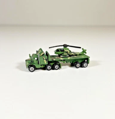 微型机器军用平板半卡车带AH-1眼镜蛇直升机玩具f6 — 第 1/4 张图片