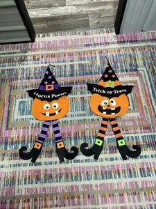 2er Set Halloween Deko hängend Filz Kürbis Jack-o-Laternen Hokuspokus Trick - Bild 1 von 7