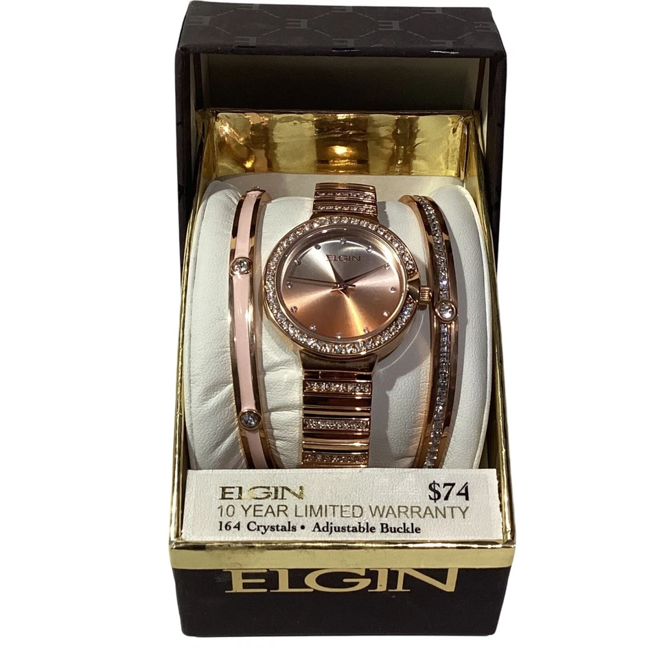 Elgin Women's Rose Gold Analog Wrist Watch & Bracelet Set EG160012RGST