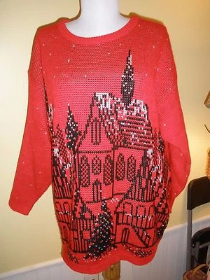 Beautiful Christmas Town ugly sweater Precious Knits women 40/20W (82) - Image 1 of 3