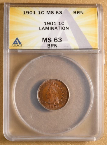 1901 Indian Head Cent Mint Error: Lamination ANACS MS63BN Cover