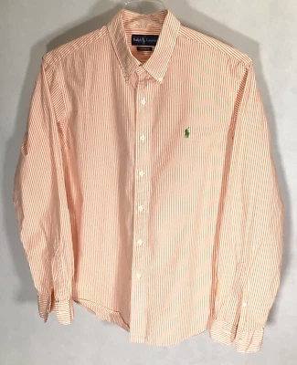 Camisa de vestir Ralph Lauren para hombre XL ajuste personalizado naranja a rayas con botones Foto 1 de 4