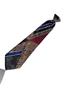 Cravatta vintage David Taylor in poliestere con clip, mosaico multicolore art deco. CT-1 - Foto 1 di 9