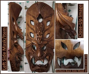 Vintage Hawaiian Tiki Monkey Pod Tree Wood Carved 16in X 7in Mask Wall Decor - Picture 1 of 11