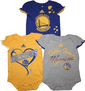 Golden State Warriors 3pc Girls Team Creeper Bodysuit Set Infant Baby