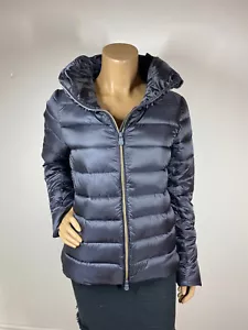 Save The Duck Ultra Light Jacket Size L Blue Black Animal Free Double Zip W/Bag - Picture 1 of 15